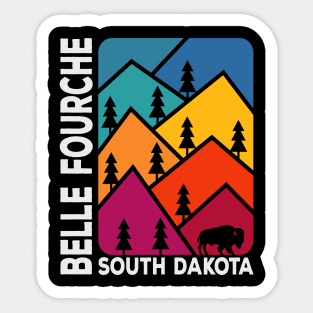 Belle Fourche South Dakota Vintage Mountains Bison Sticker